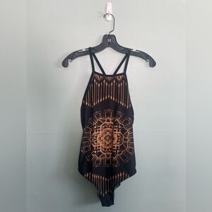 Women’s Gold/Metallic Geometric Reversible One Piece Bathing Suit Swimsuit M